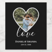 Weddenfoto Black Heart Lijst Moderne kalligrafie Wijn Etiket (Enkel label)