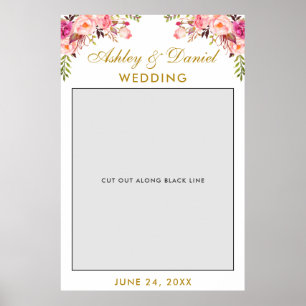 Weddenfoto Booth Prop   Roze Floral Gold Poster