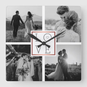 Weddenfoto Collage Love Black & White Vierkante Klok