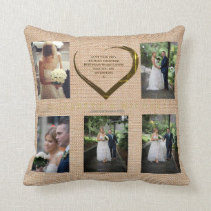 Weddenfoto Collage Rustic Hessian Heart Quote Kussen
