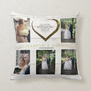Weddenfoto collage Rustic Simple Heart Quote Kussen