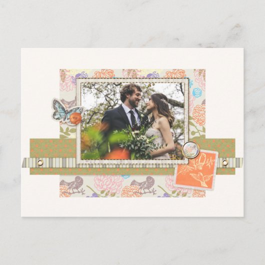 Weddenfoto Dank je  Ephemera Collage Briefkaart (Voorkant)