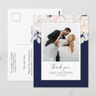 Weddenfoto Elegant Dank je Navy Blue Briefkaart