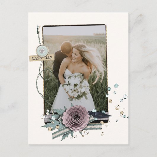 Weddenfoto Hartelijk dank voor Rustic Collage Sequ Briefkaart (Voorkant)