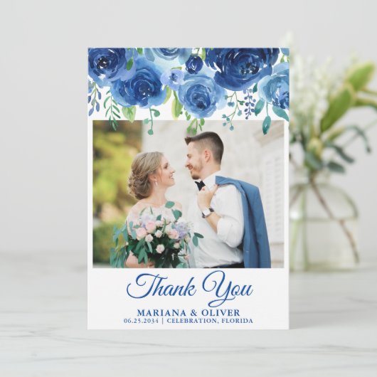 Weddenfoto Hartelijk dank voor uw kaart Navy Blue (Staand voorkant)