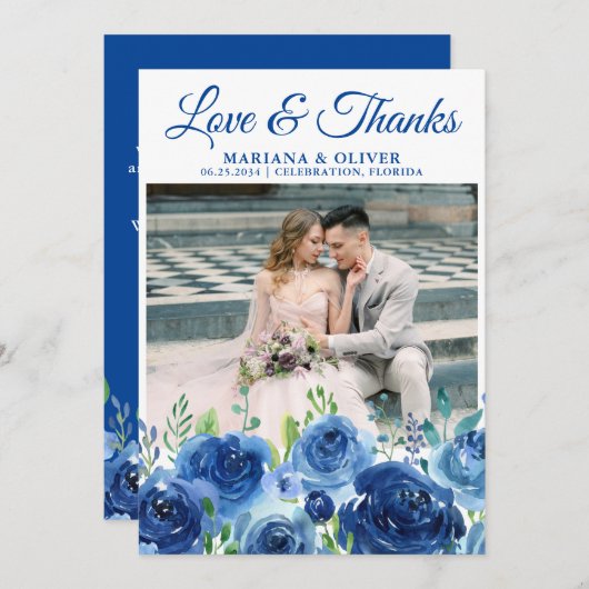 Weddenfoto Hartelijk dank voor uw kaart Navy Blue  (Voorkant / Achterkant)