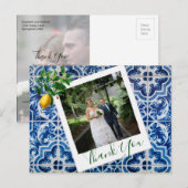 Weddenfoto Lemon Blue Tile Elegant Hartelijk dank Briefkaart (Voorkant / Achterkant)