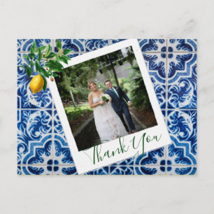 Weddenfoto Lemon Blue Tile Elegant Hartelijk dank Briefkaart