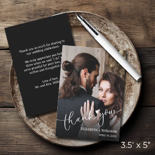 Weddenfoto met handschrift Hartelijk dank Notitiekaartje