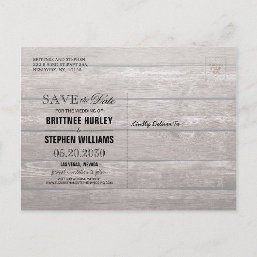 Weddenfoto Save the Date Hydrangeas Lights Wood Briefkaart (Achterkant)