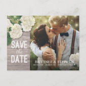 Weddenfoto Save the Date Hydrangeas Lights Wood Briefkaart (Voorkant)
