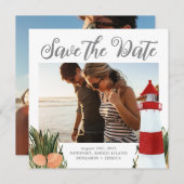 Weddenfoto van kustbestemming save the date (Voorkant / Achterkant)