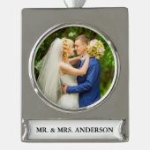 Weddenfoto Verzilverd Banner Ornament (Voorkant)