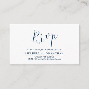 Weddenkalligrafie, Navy Blue Script, Dinner RSVP Informatiekaartje