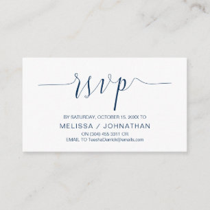Weddenkalligrafie, Navy Blue Script, Dinner RSVP Informatiekaartje