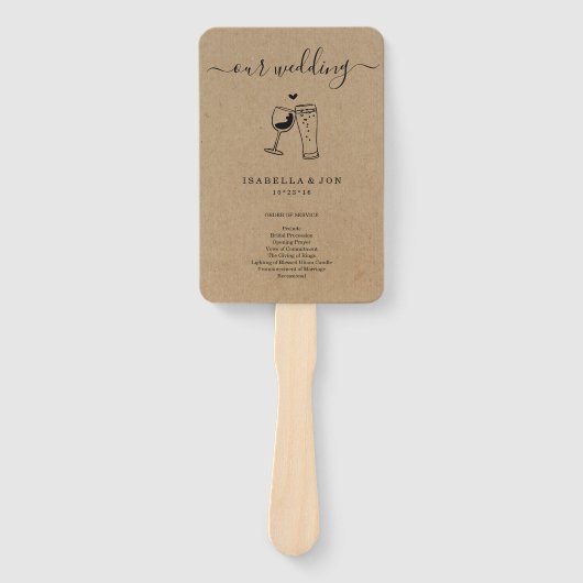 Weddenmassa/ceremoniesprogramma voor wijn en bier handwaaier (Voorkant)
