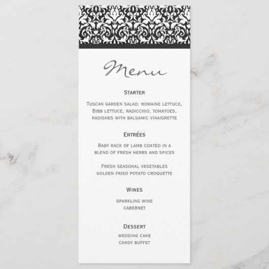 Weddenmenu Damask Menu (Voorkant)