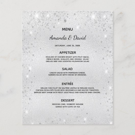WeddenMenu zilveren glitter-stofliefdesverhaal (Voorkant)