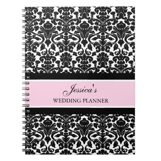 Weddenplanner Aangepaste naam Roze zwarte laptop Notitieboek (Voorkant)