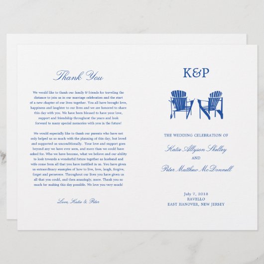 Weddenprogramma | Blue Adirondack Beach Chairs (Voorkant / Achterkant)