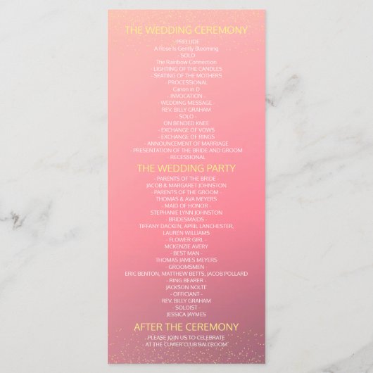 Weddenprogramma Chic Roos Flower Pink Gold Glitter Programma (Achterkant)