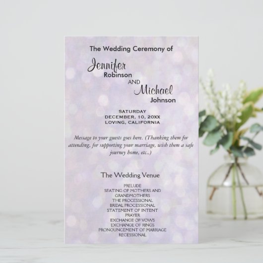 Weddenprogramma | Elegant Bokeh Lights (Staand voorkant)