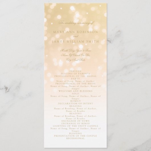 Weddenprogramma Gold Bokeh Sparkle Lights Programma (Voorkant)