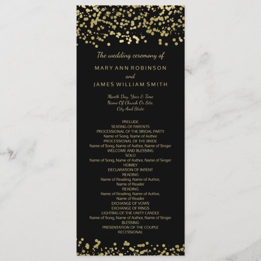 Weddenprogramma Gold Foil Confetti Programma (Voorkant)