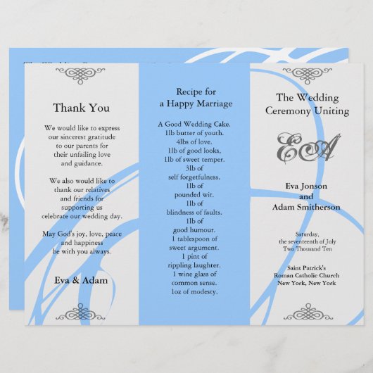 Weddenprogramma-map Twirl Blue Grey (Voorkant / Achterkant)