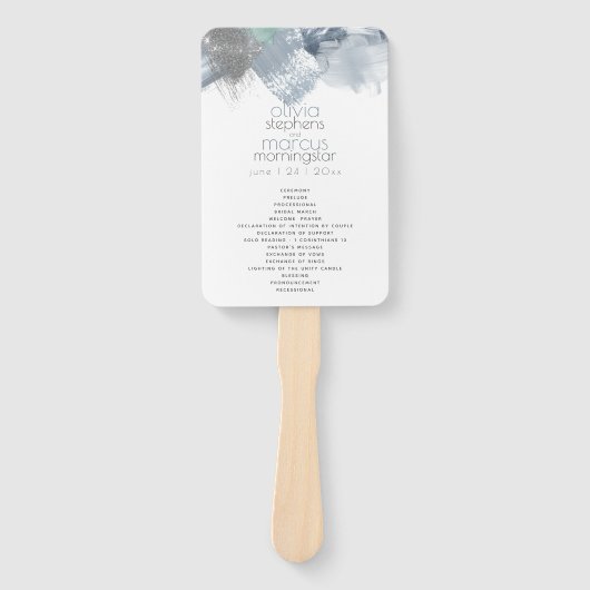 Weddenprogramma | Modern Dusty Blue Brusking Handwaaier (Voorkant)