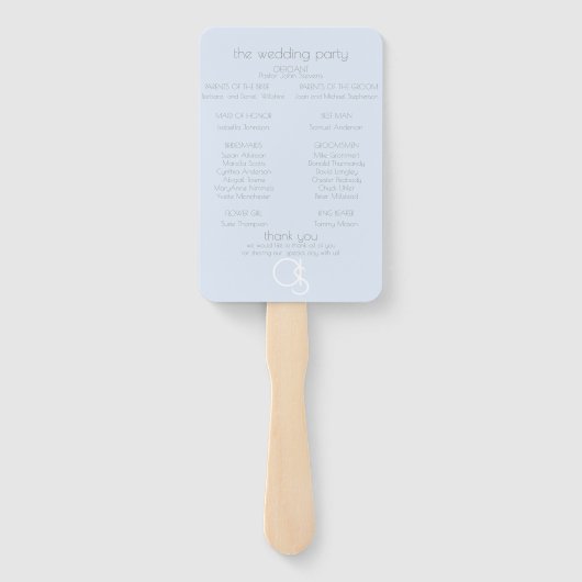 Weddenprogramma | Monogram Blue Gingham Floral Handwaaier (Achterkant)