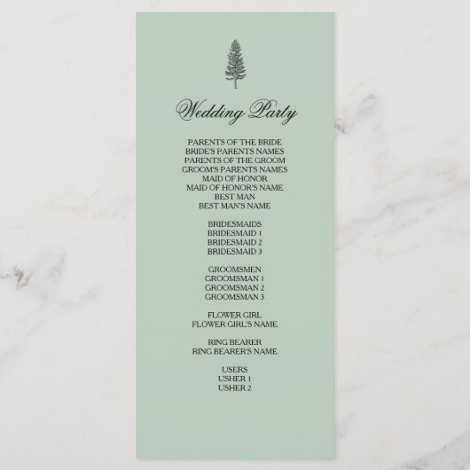 Weddenprogramma, Rustic Pine Tree - Groen Programma (Achterkant)