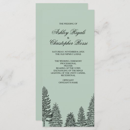 Weddenprogramma, Rustic Pine Tree - Groen Programma (Voorkant / Achterkant)
