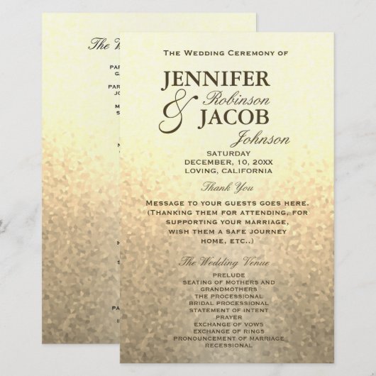 Weddenprogramma | Soft Gold Glitter-look (Voorkant / Achterkant)