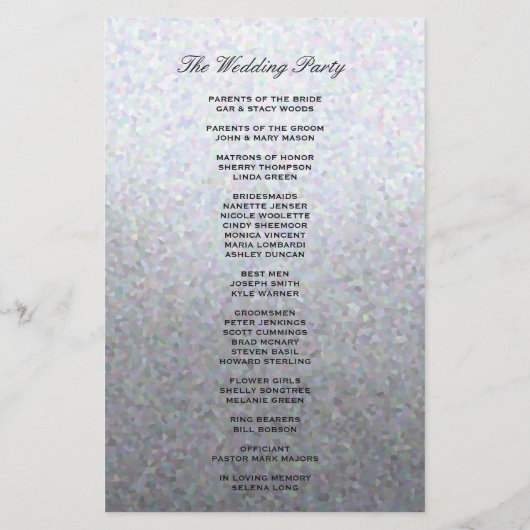 Weddenprogramma | Soft Silver Glitter-look (Achterkant)
