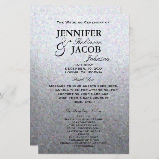 Weddenprogramma | Soft Silver Glitter-look (Voorkant / Achterkant)