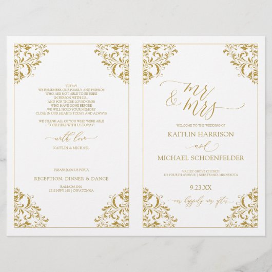 Weddenprogramma's  Elegant Calligraphy-Gold) (Voorkant)