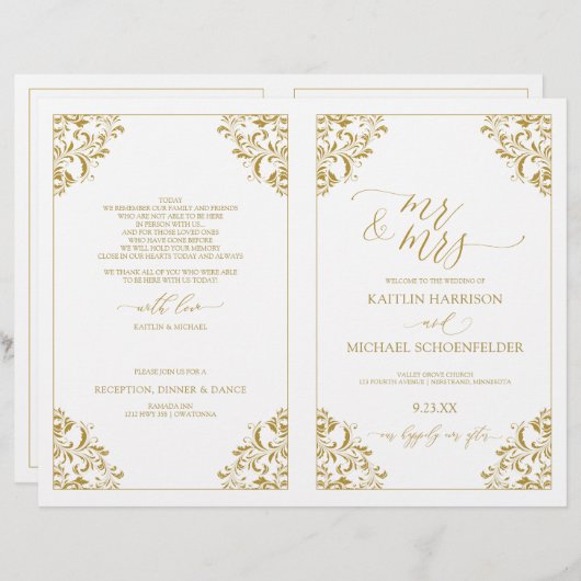 Weddenprogramma's  Elegant Calligraphy-Gold) (Voorkant / Achterkant)