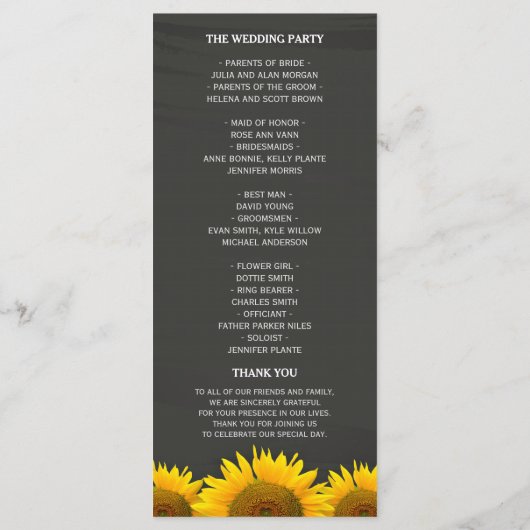 Weddenprogramma's Elegant Sunflower Chalkboard Programma (Achterkant)