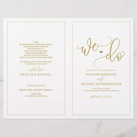 Weddenprogramma's Modern Bounce Calligrafie Gold (Voorkant)
