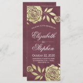 Weddenprogramma's Modern Golden Rozen Burgundy Red Programma (Voorkant / Achterkant)