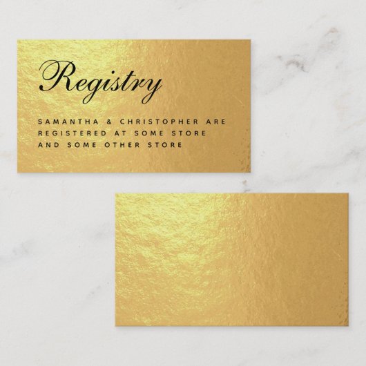 Weddenregistratie Faux Gold Foil Elegant Script En Informatiekaartje (Voorkant / Achterkant)