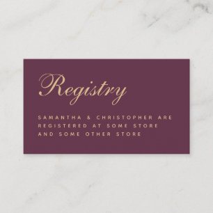Weddenregistratie Simple Wine Color Golden Script Informatiekaartje