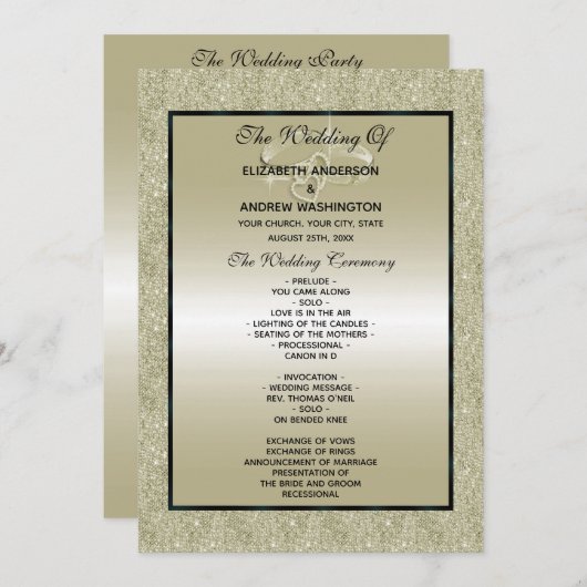 Weddenrennen, Gold Glitter Wedding Program (Voorkant / Achterkant)