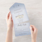 Weddenrennen Modern Dusty Blue Dinner All In One Uitnodiging (Afscheurbaar)