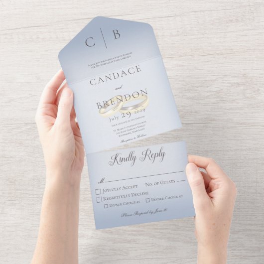 Weddenrennen Modern Dusty Blue Dinner All In One Uitnodiging (Afscheurbaar)