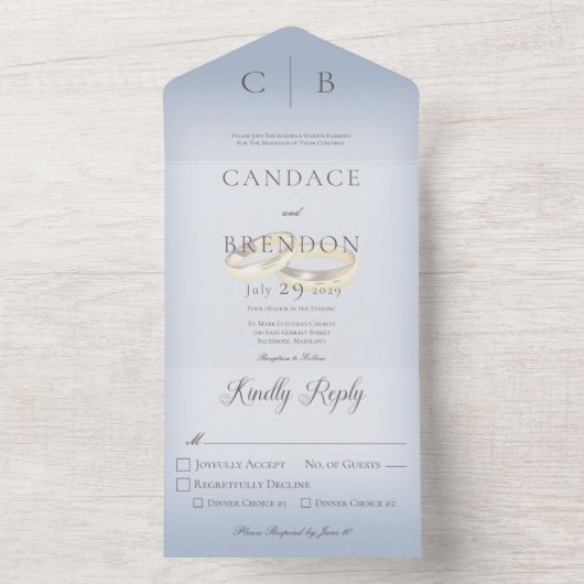 Weddenrennen Modern Dusty Blue Dinner All In One Uitnodiging (Binnen)