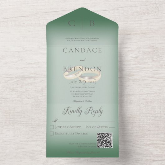 Weddenrennen Modern Emerald Green QR-code All In One Uitnodiging (Binnen)