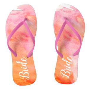 Weddenroze en Oranje Waterverf Bride Teenslippers