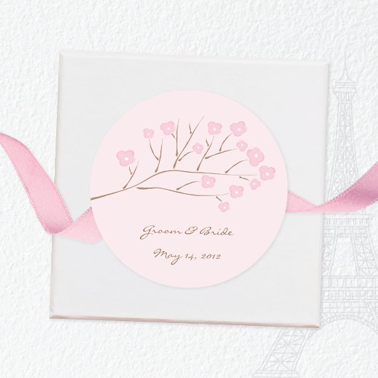 Weddenroze op roze Cherry Blossom Ronde Sticker